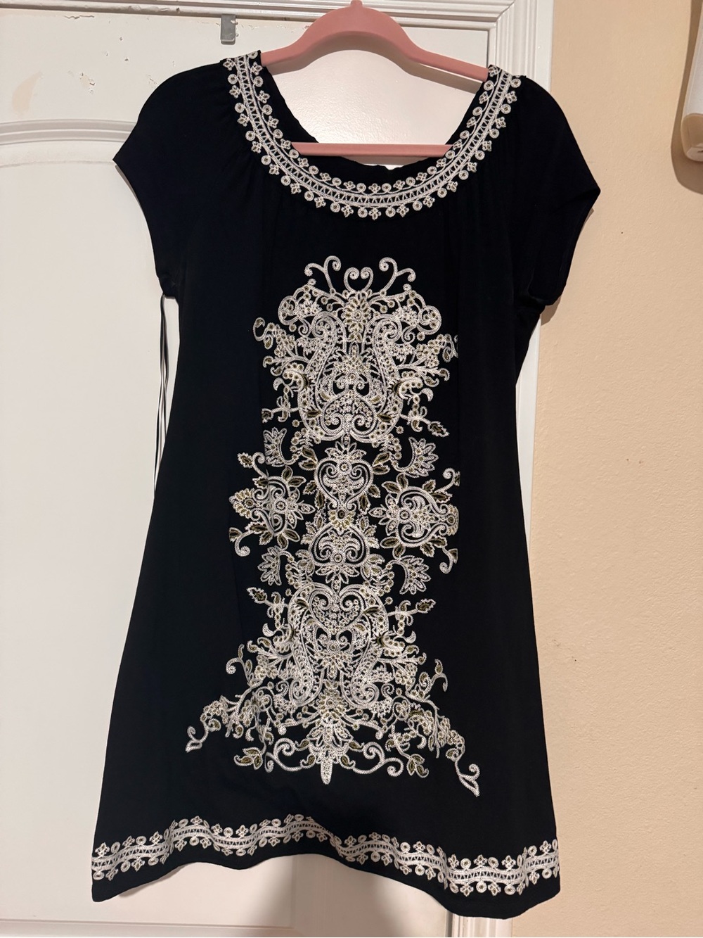 INC International Concepts Black Tunic with White Embroidery